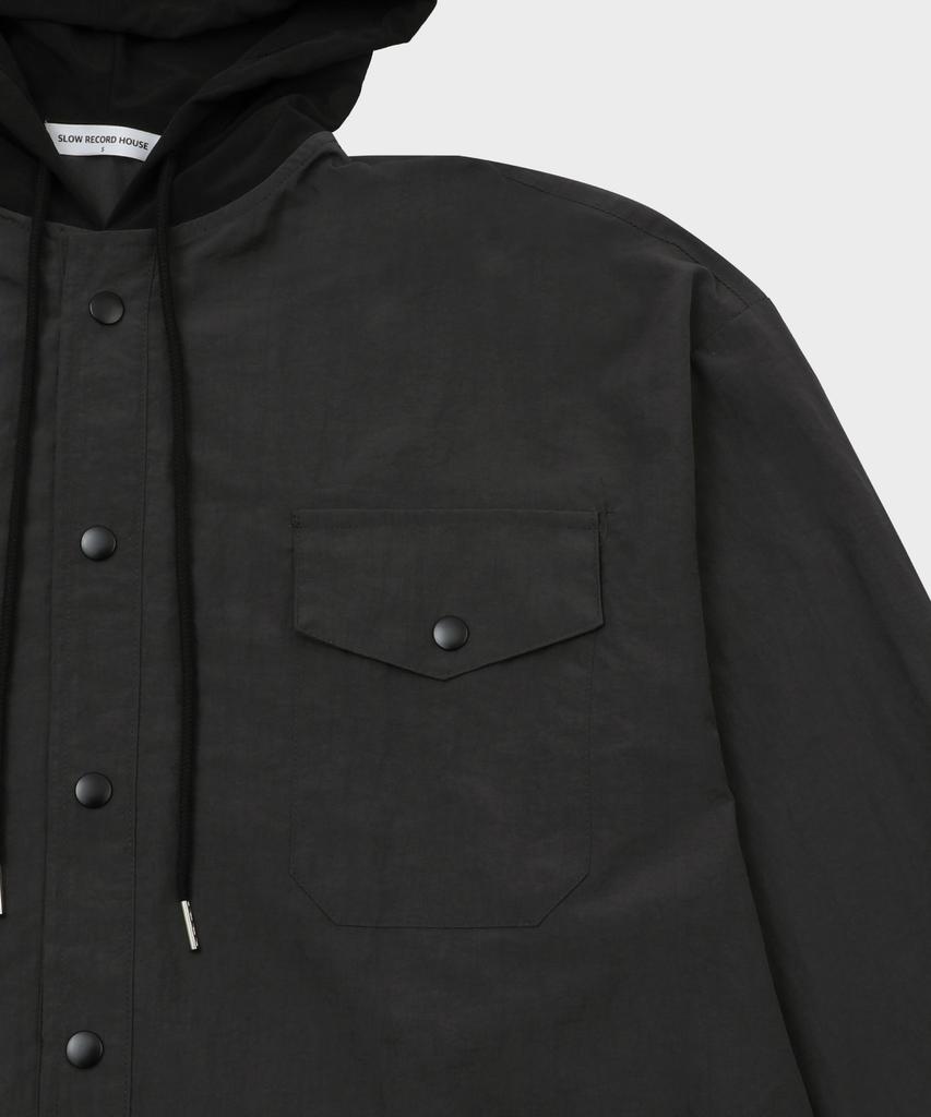 SLOW RECORD HOUSE Nylon Hoodie_Charcoal