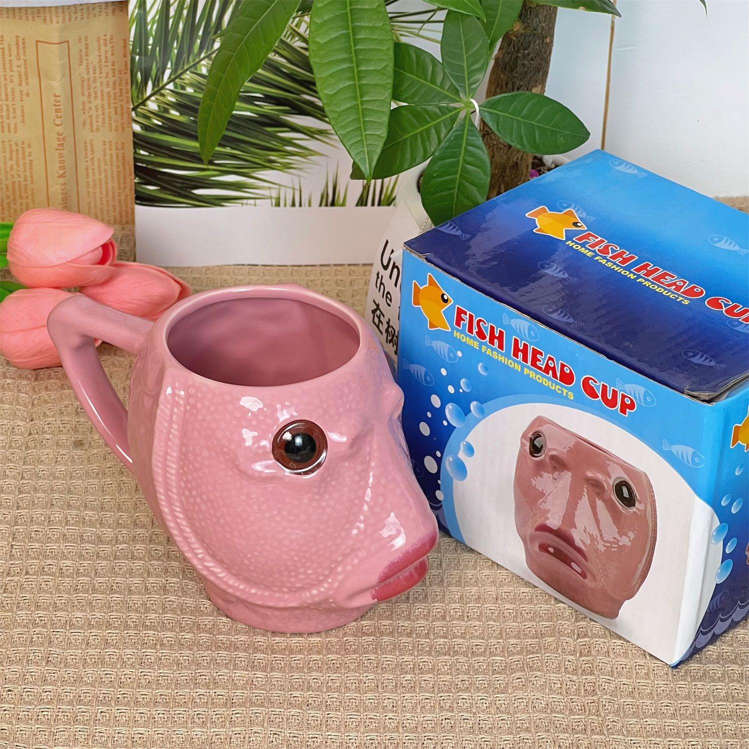 

Funny creative green head fish water cup sand sculpture ceramic mug spoof Internet celebrity funny cup trick friend gift 401-500ml