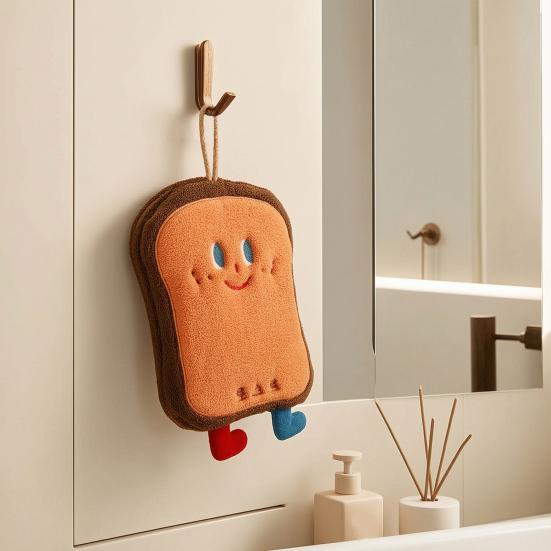 Hand Towel with Lanyard Design, Quick Absorbent Hanging Hand Towel, Cartoon Cheese Toast Design Bathroom Towel for Home Use