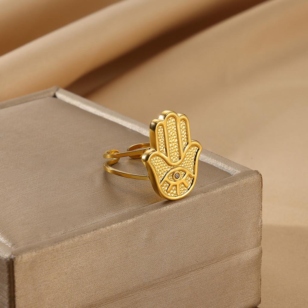 Gold Color Anillos For Women Sun Flower Stainless Steel Open Rings Dailywear Palm Geometric Irregular Jewelry Fashion Punk Gift