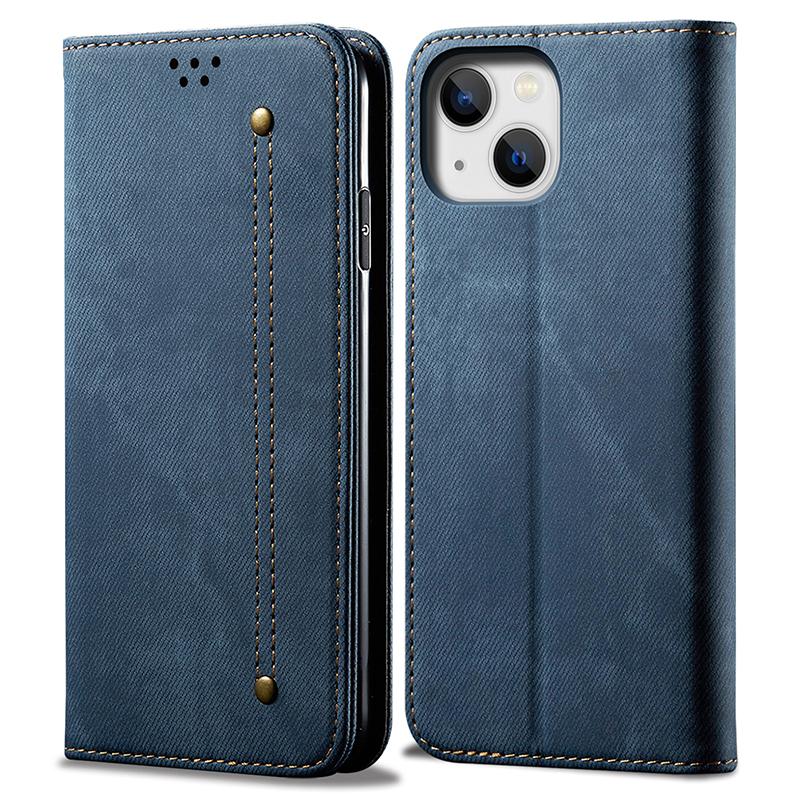 

Чехол для телефона для iPhone 15, Кошелек-подставка, Чехол для мобильного телефона из ПУ кожи с текстурой джинсовой ткани Blue