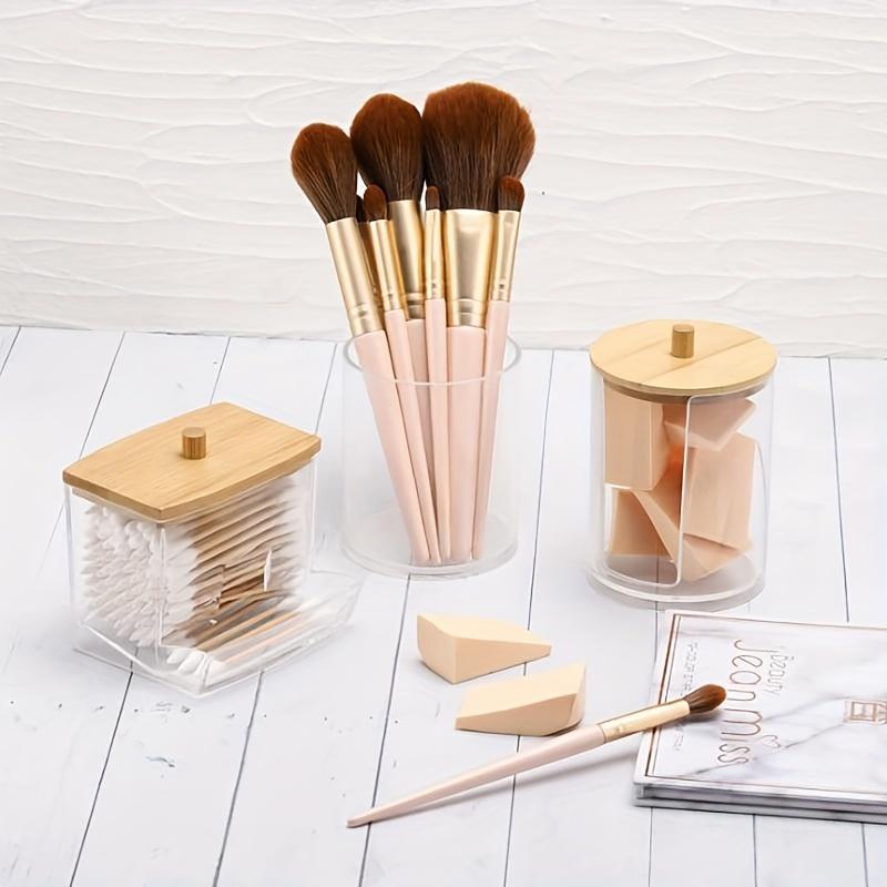 3 szt. Zestaw Akcesoriów Organizacyjnych do Łazienki Pojemnik na Waciki Przechowywanie z Przezroczystymi Plastikowymi Pokrywkami, Dozownik na Patyczki, Słoik Pojemnik