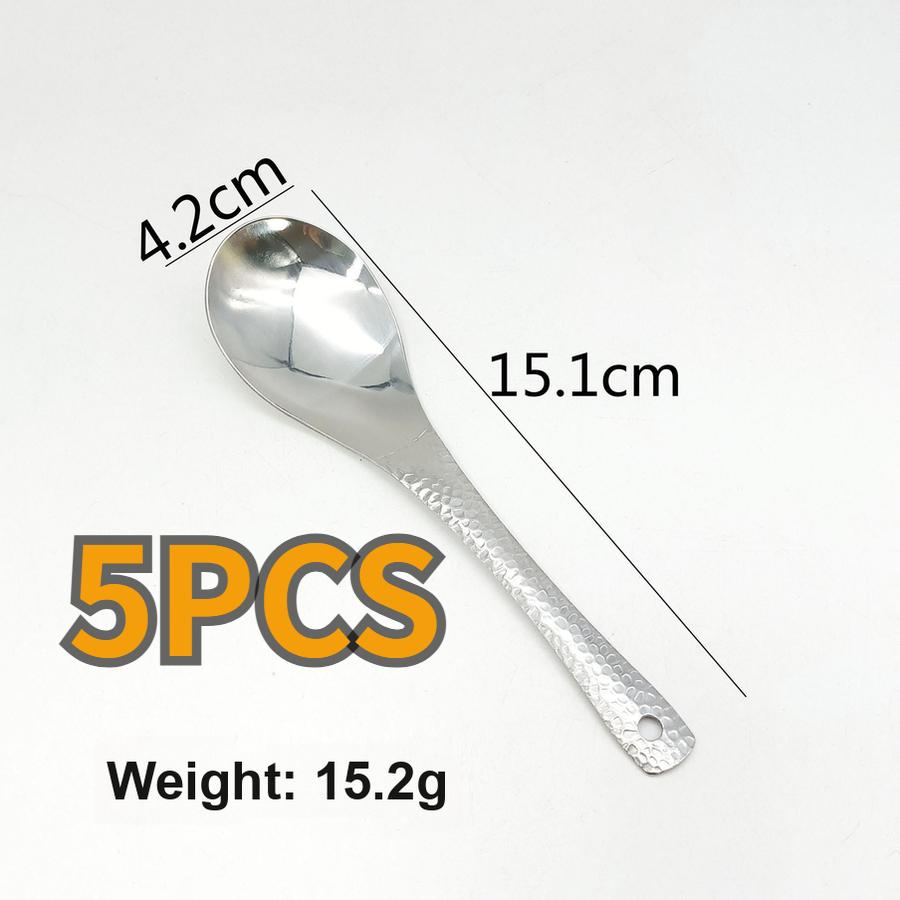 5 pcs Retro Style Hammer Spoon Stainless Steel Textured Spoon Household Thickened Dinner Spoon Children's Eating Spoon High-Visuality Dessert Spoon