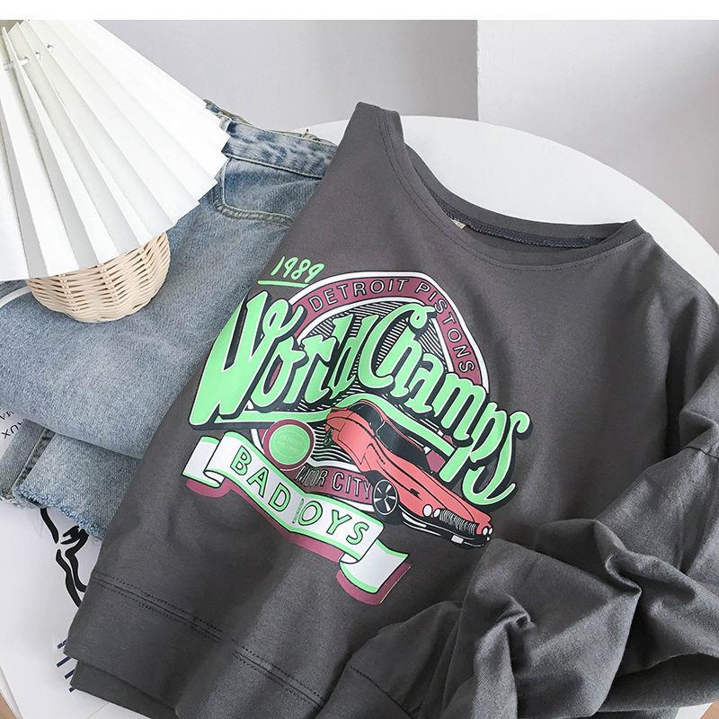 

Хлопковая футболка с длинным рукавом, повседневные удобные свободные толстовки с персонализированным принтом, короткий свитер S серый