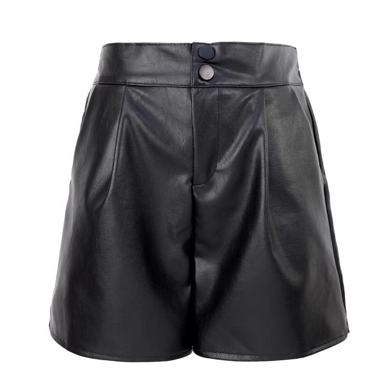 Autumn Brown High-Waist Slimming Leather Shorts for Women