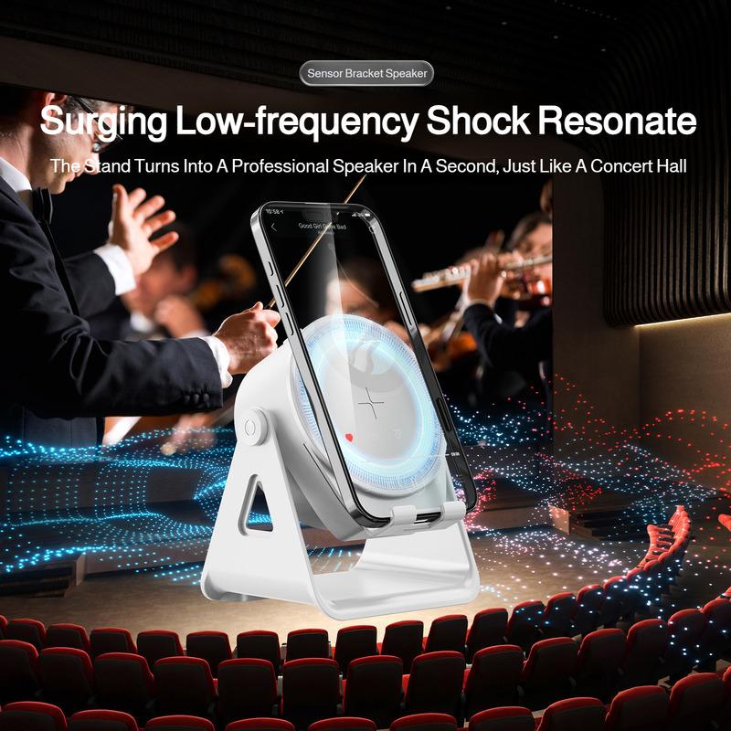 Smart Speaker Cell Phone Holder Bluetooth V5.3 Induction Stand Speaker Adjustable Desktop Live Lazy Bracket