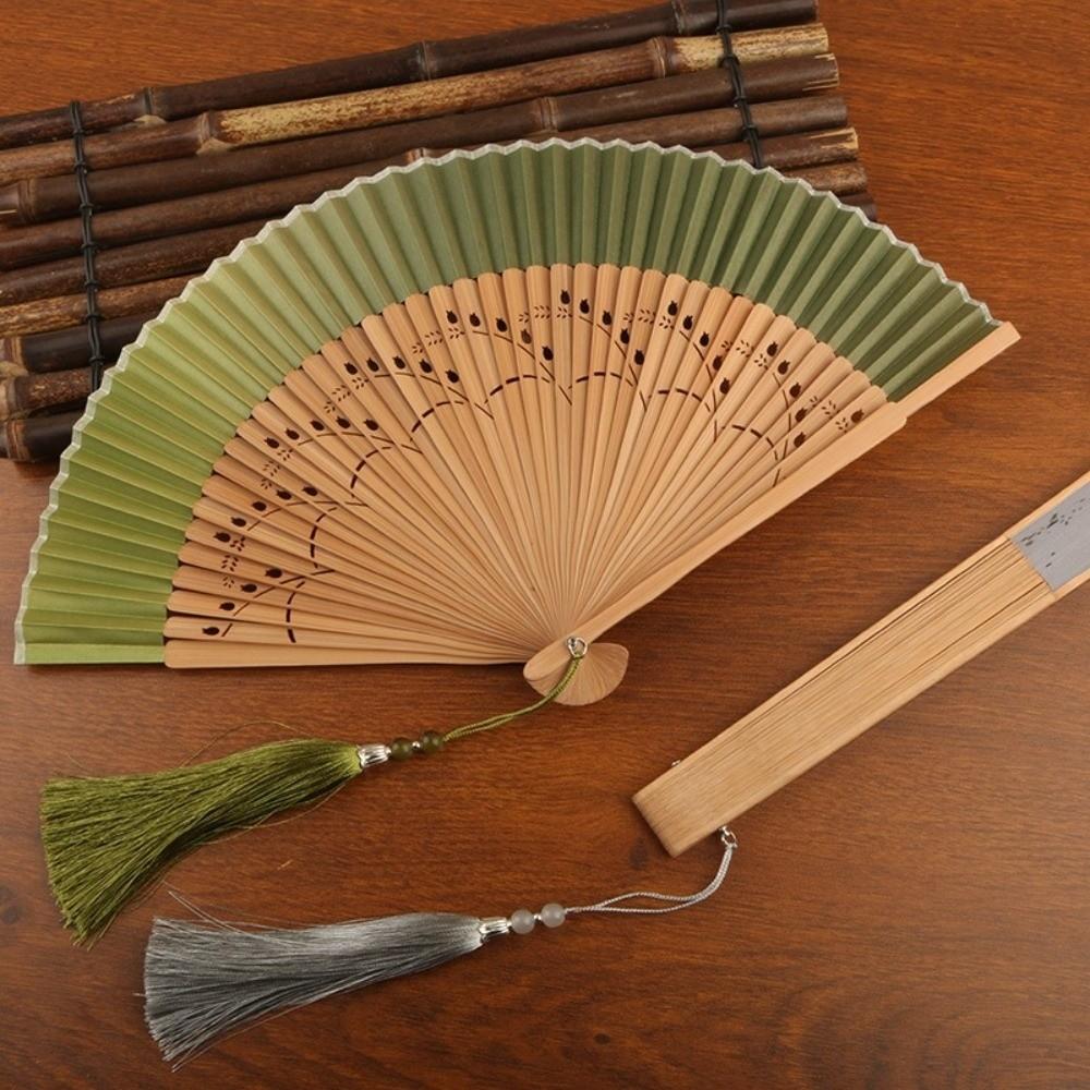Decoration Bamboo Folding Fan Tassel Handheld Shell Fan Chinese Style Silk Fan Female Dance