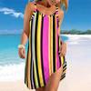 Robe Sans Manches Col Rond Grande Taille Femme Imprimé Rayures Verticales Multicolore Vif Ourlet Irrégulier Coupe Ample Robe de Plage