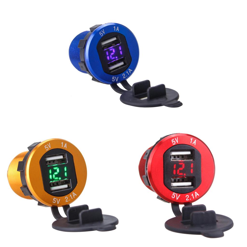 Premium Quality 12v/24v Car Cigarette Lighter Socket Plug Dual Usb Charger Adapter With Led Voltmeter