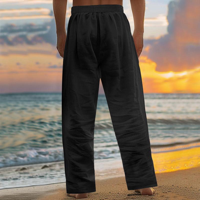 New beach men's printed casual cotton linen loose trousers