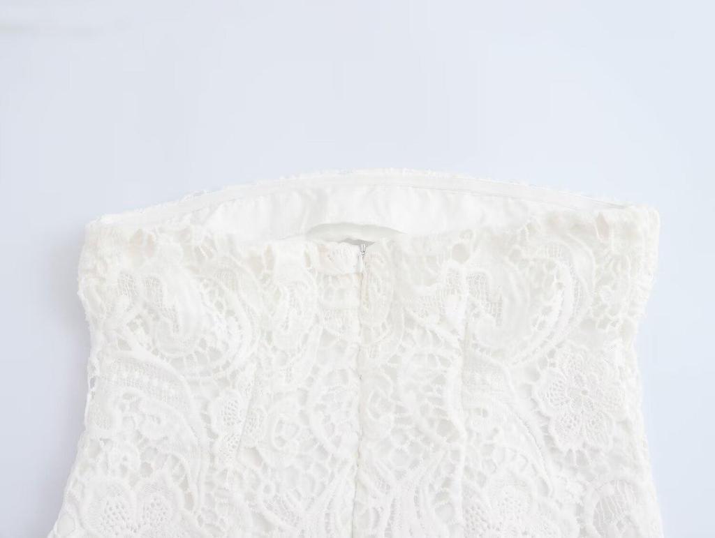 2024 Winter Women's European & American Style Lace Strapless Slim Dress