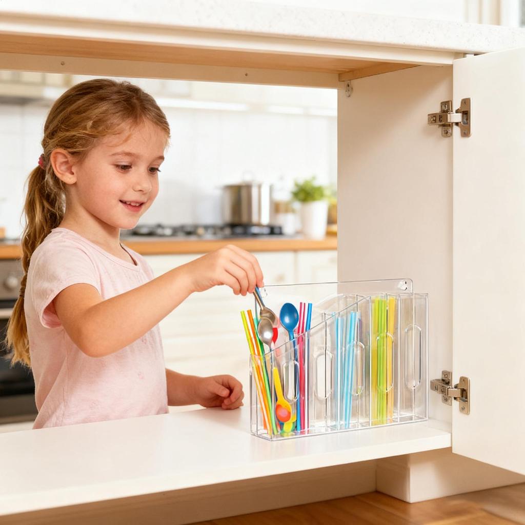 Straw Holder For Cabinet Acrylic Door Container Straw Holder For Counter For Spoon Chopsticks Stirring Rod Cupboard Drawer Wall