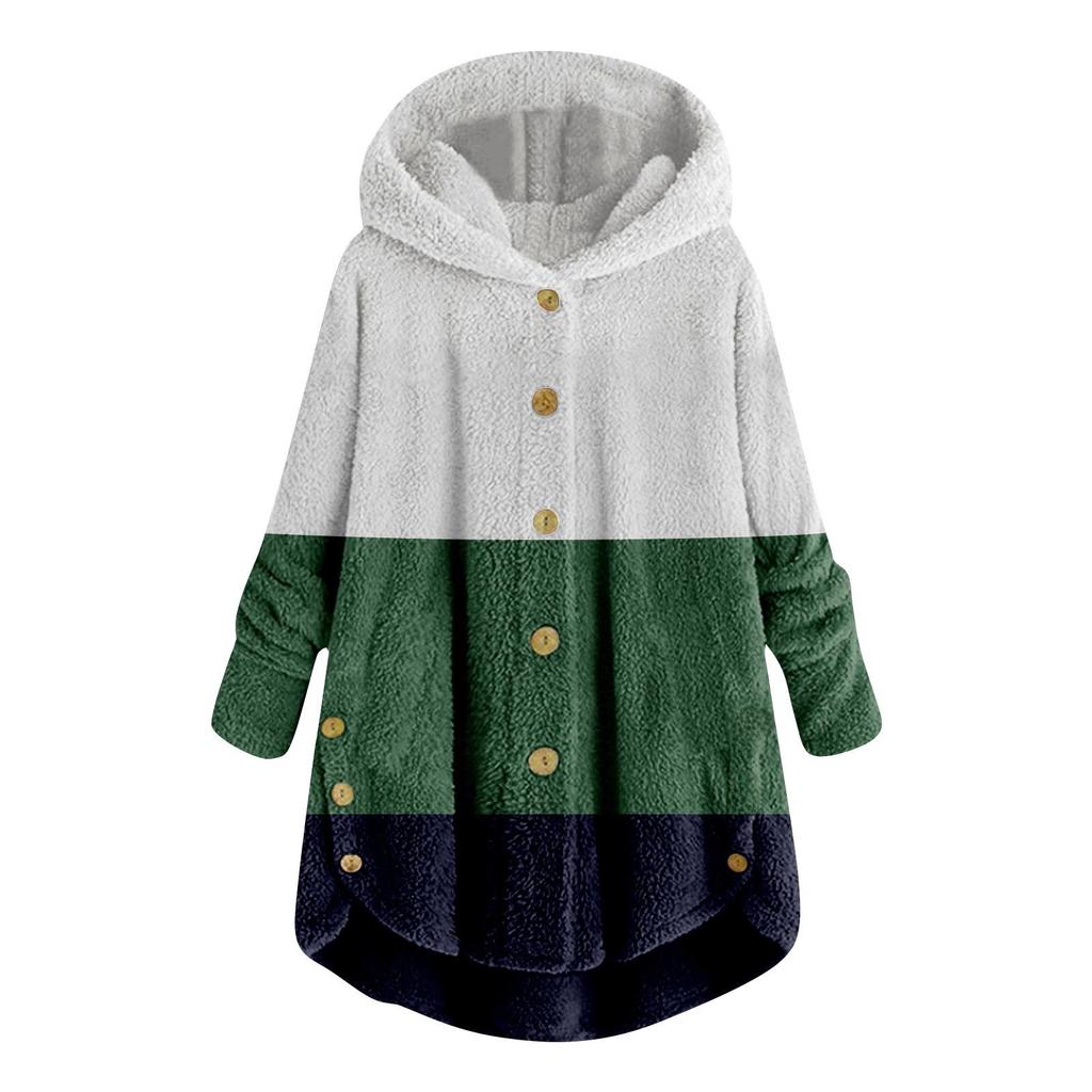 2025 Mehrfarbige Kapuzenjacke: Neue Mode Damen Europäische & Amerikanische Knopf Plüsch Tops