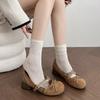 Retro Runde Zehenpartie Mary Jane Schuhe Damen Frühling Design Dicke Absatzschuhe 2026 Neu Damen Schmetterlingsknoten Schnalle Party Pumps