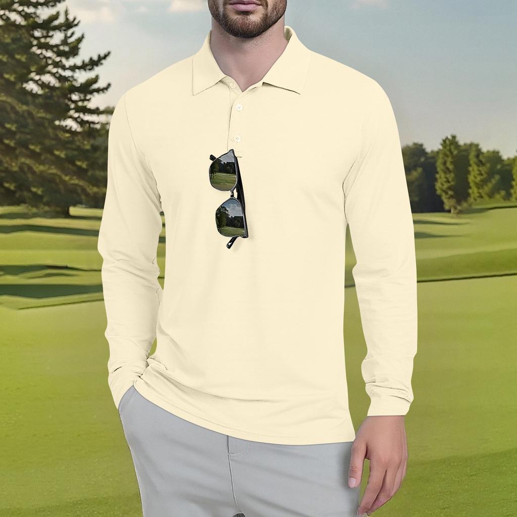 Men's Classic Golf  Shirts Ice Silk Breathable Long Sleeve  Performance Collar Shirts Lightweight Summer Casual Quick Dry Tee