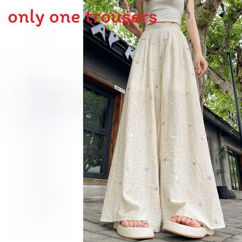 Womens Linen Wide Leg Pants With Embroidery For Summer Casual Wear