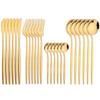 24Pcs Black Gold Dinnerware Set Knives Fork Tea Spoon Cutlery Set Mirror Stainless Steel Tableware Silverware Kitchen Flatware