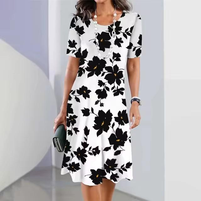Elegantes Damen-Mode-Midikleid mit kurzen Ärmeln und 3D-Druck, Übergröße, Strandbekleidung