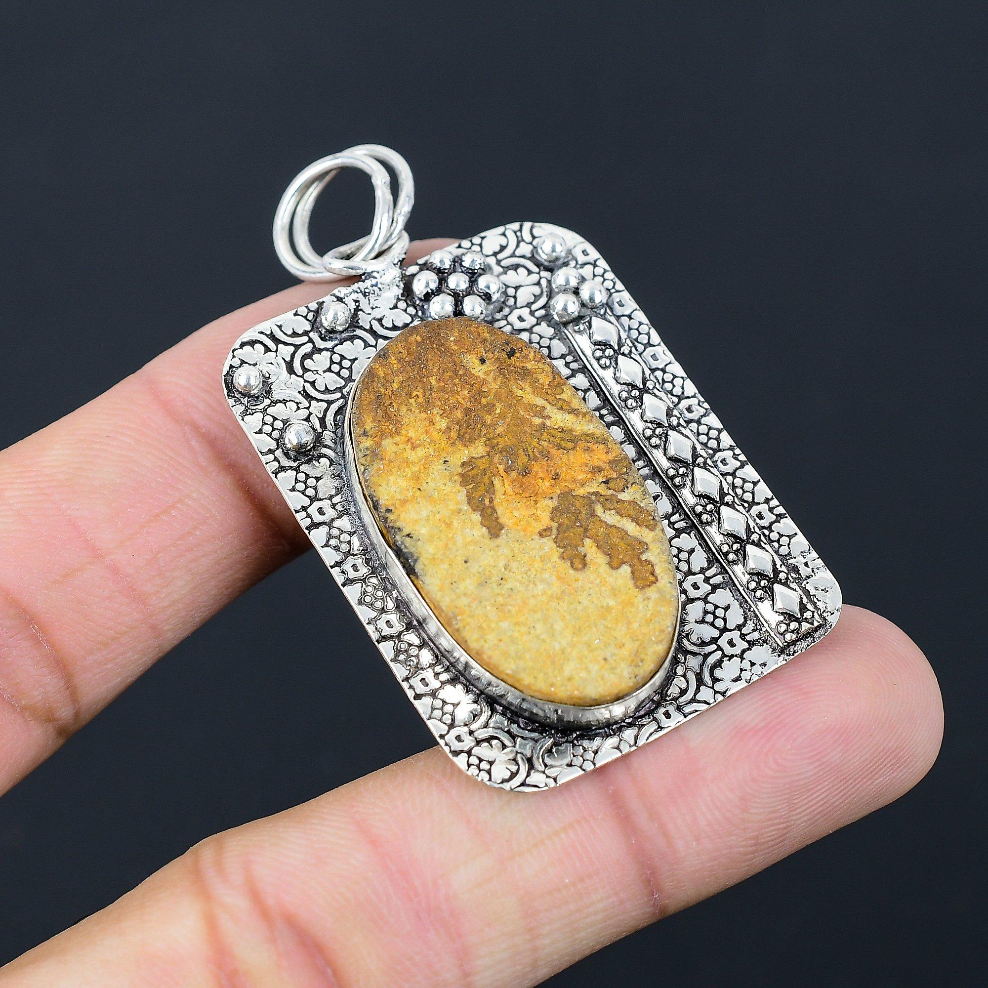 Easter Deal Oval Psilomelane Dendrite Stone 925 Sterling Silver Pendant Jewelry