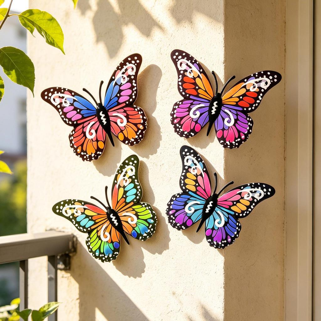 4pcs Metal Butterfly Wall Decoration Metal Anti-Rust Butterfly Ornament Outdoor Fence Wall Art Decoration For Home Garden Yard