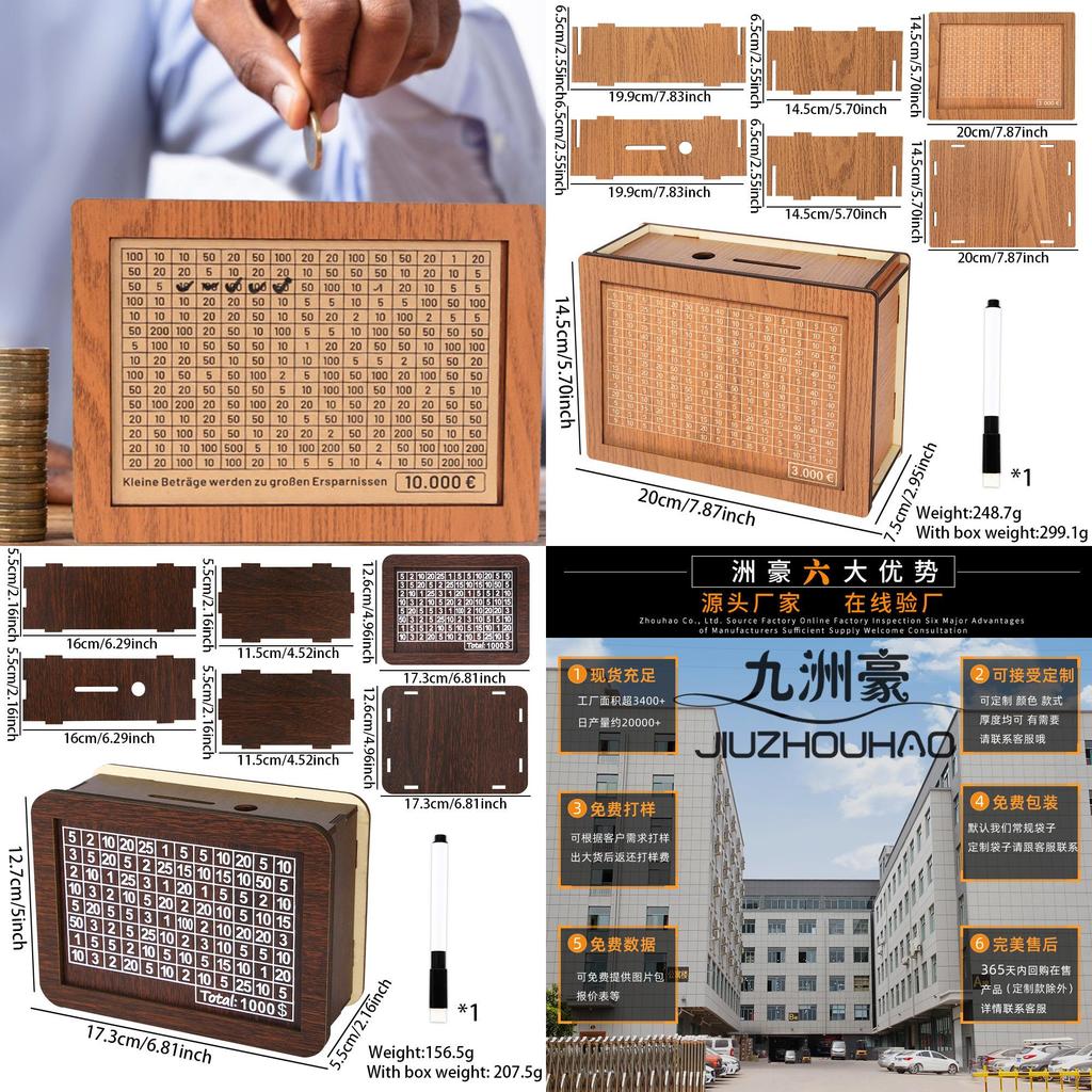 Creative Wooden Money Box With Counter Stylish Euro And Dollar Savings Challenge Container