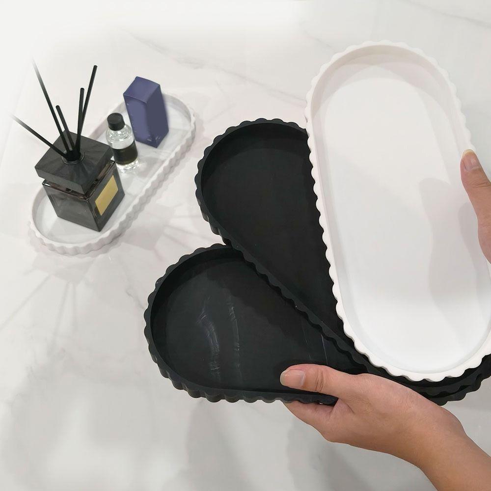 Marble Pattern Lace Oval Tray Wave Edge Vanity Storage Tray Tabletop Storage Shelf  Bathroom