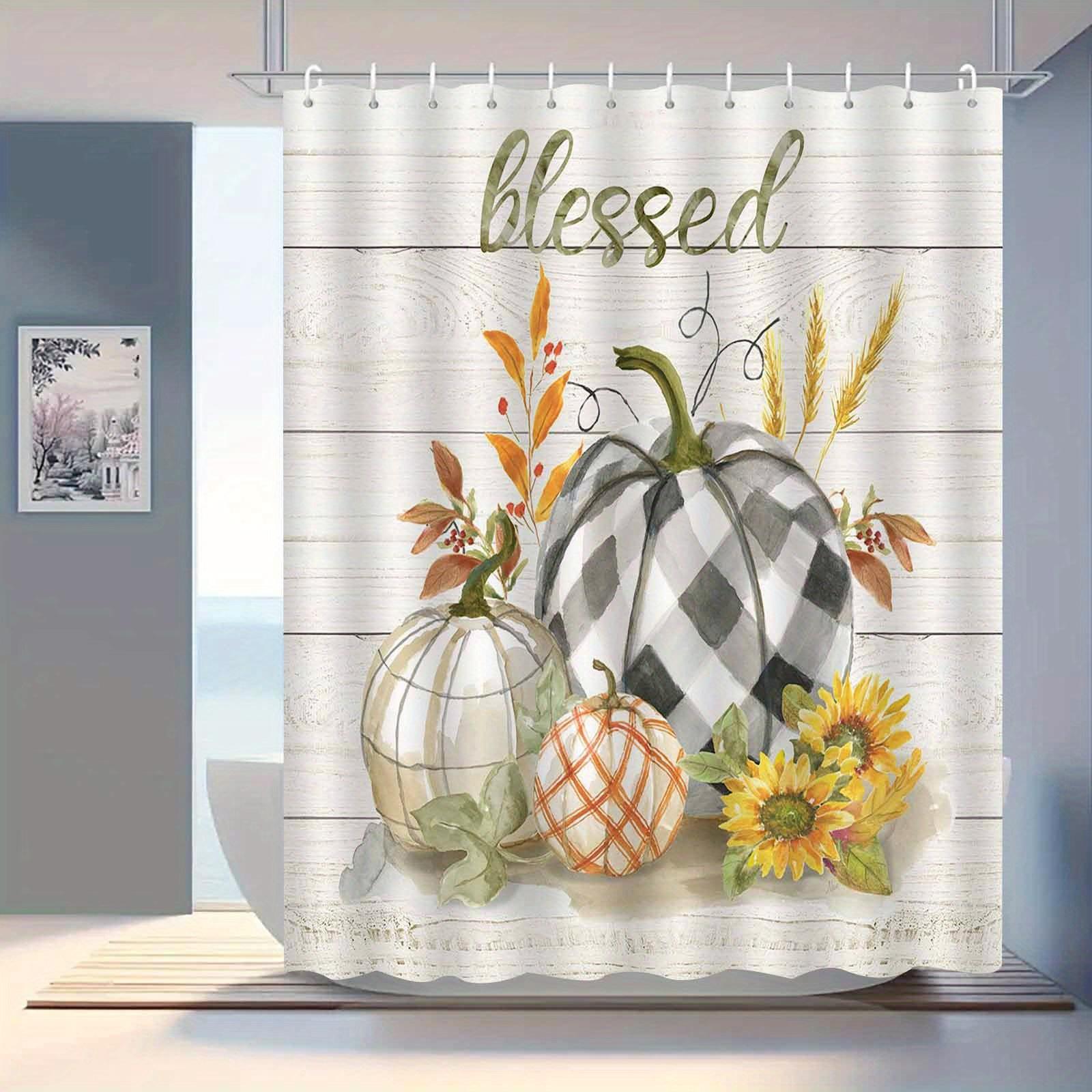 

Cream Sunflower & Pumpkin Checkered Wood Plank Shower Curtain, Fog-Resistant Polyester, Rustic Farmhouse Design W90xH180cm
