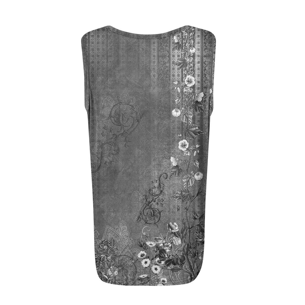 Women's Pleated Square Collar Sleeveless Vest Print T-shirt