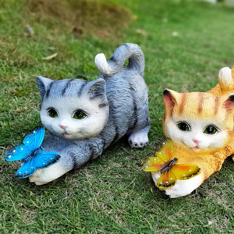

Творческий домашний ландшафт Кошка Бабочка Уличный балкон Газон Садовое украшение Солнечные фонари Садовое украшение Plantas Miniatura