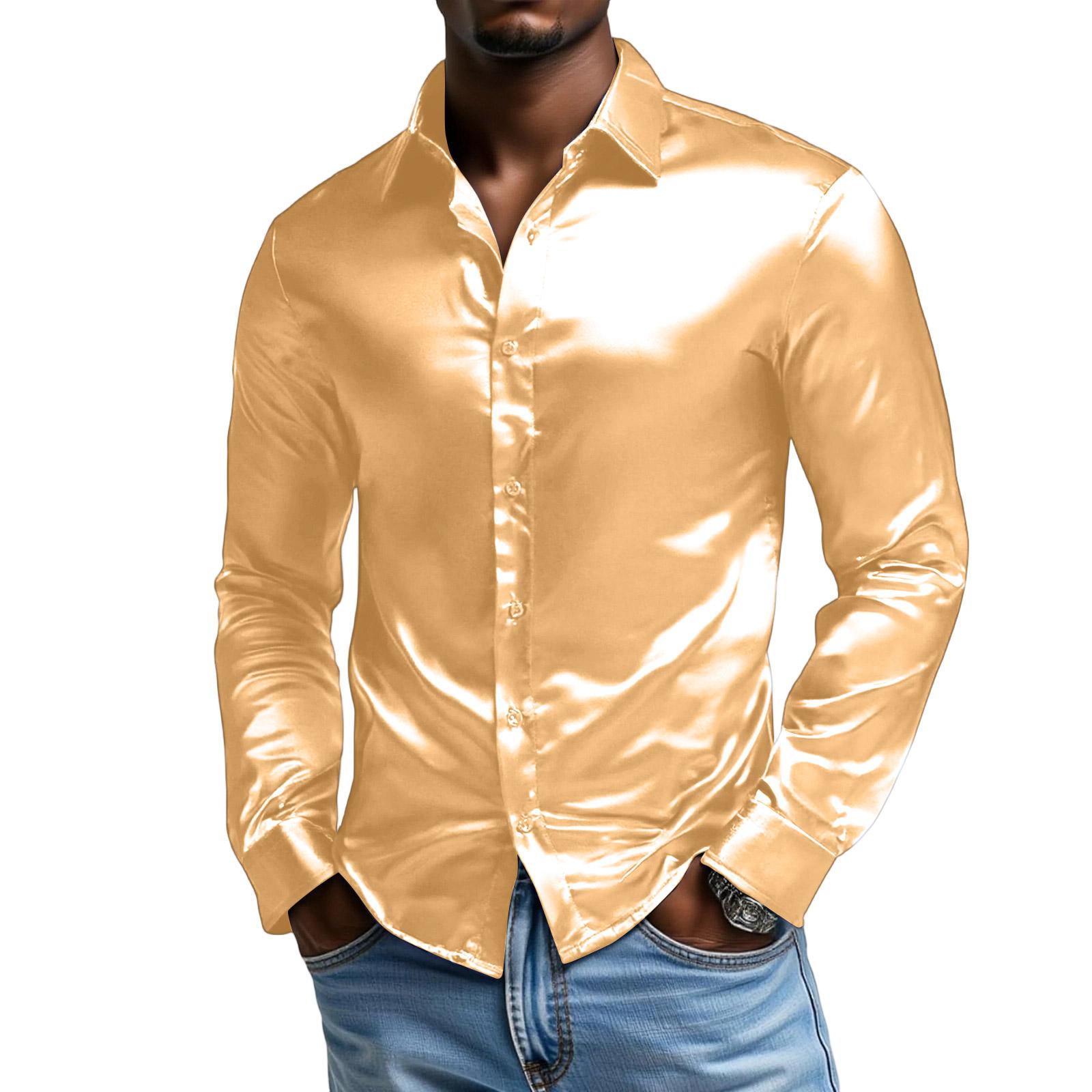 

Men s Long Sleeves Single Button Flip Collar Shirt M жёлтый