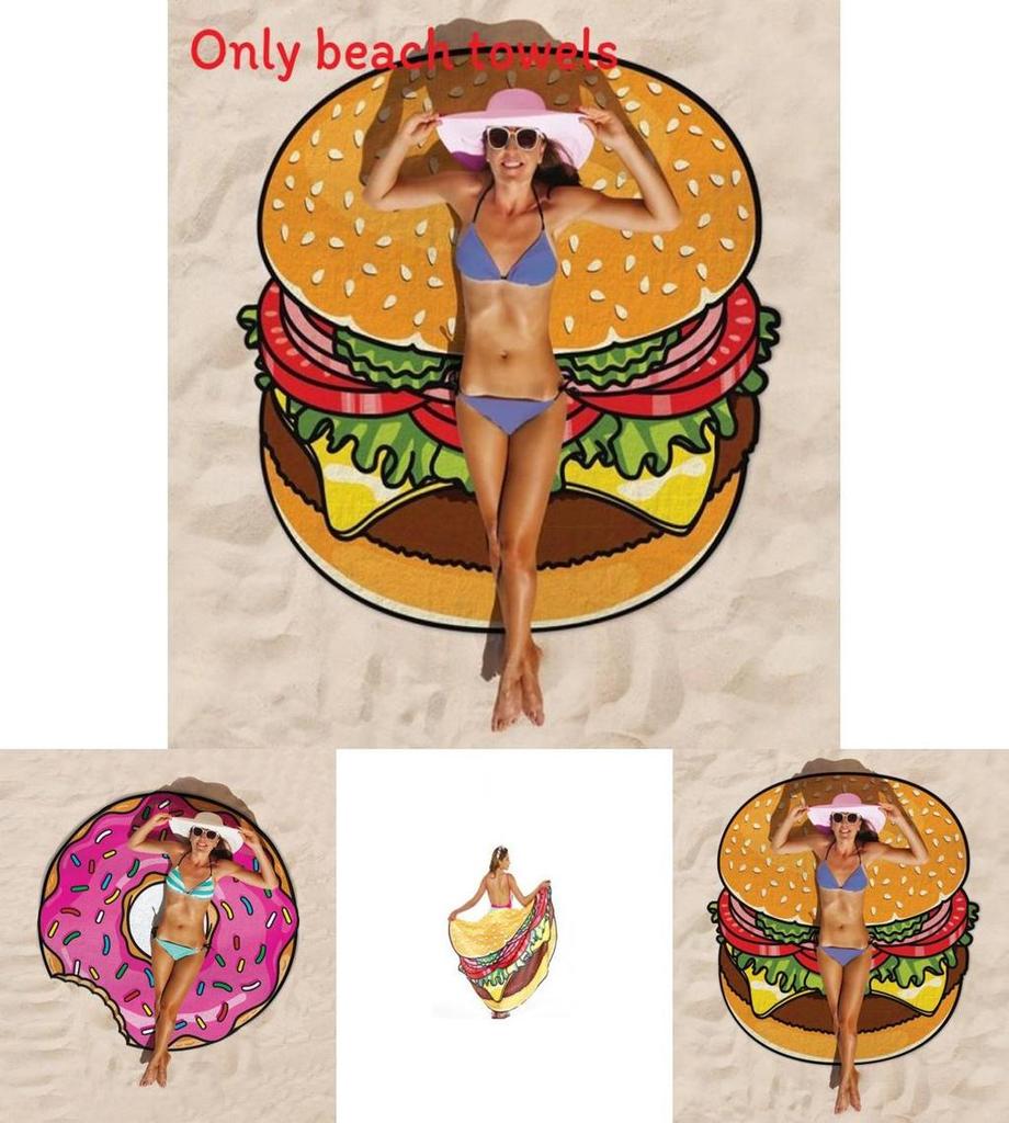 Hamburgers Donuts Pizza Design Beach Towel For Kids And Adults With Polyester Fabric For Pool And Beach Use