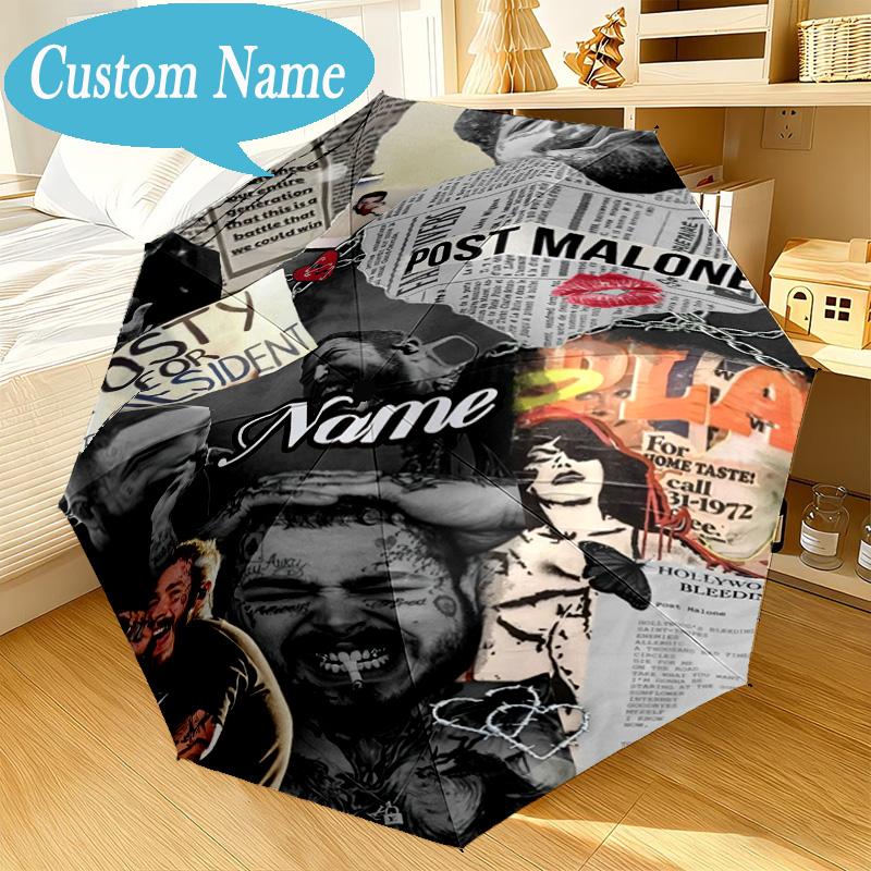 Custom Name Umbrella Post Malone Artwork Umbrella 8-Frame for Travel, Camping, Casual Lightweight Portable, Essential for Family Gifts