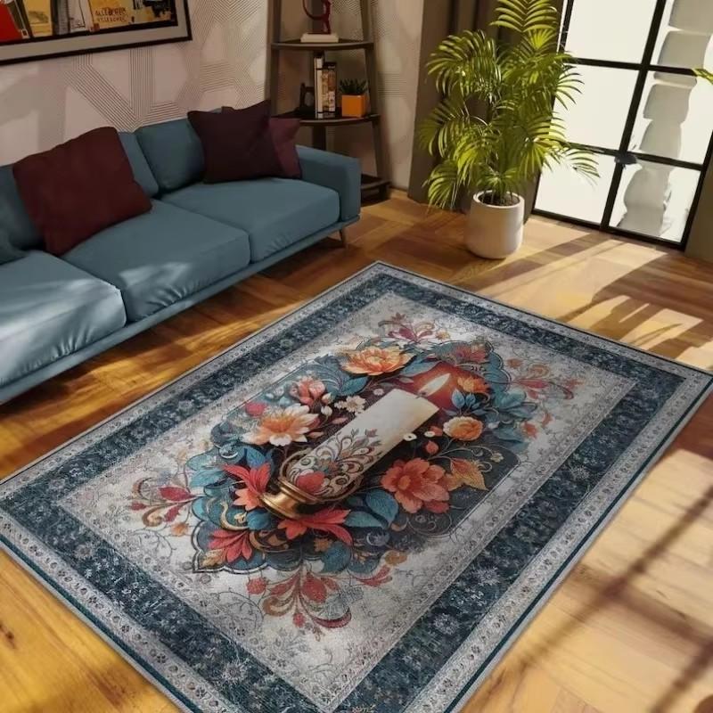 Floral Pattern Carpets Printed Living Room Mats Home Large Area Bedroom Retro Rug Retro Flannel Floor Rugs Kitchen Decoration