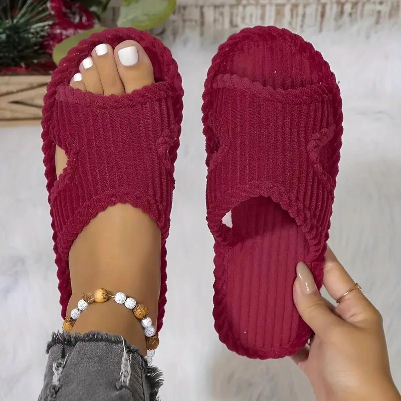 Elegant Women's Striped Slippers - Soft, Comfortable Fabric with Rubber Sole for All Seasons