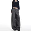 Women's Mid High Waist Wool Wide Leg Pants Loose Vintage Floor Length Trousers Non Stretch Casual Pants For Autumn Winter Wear