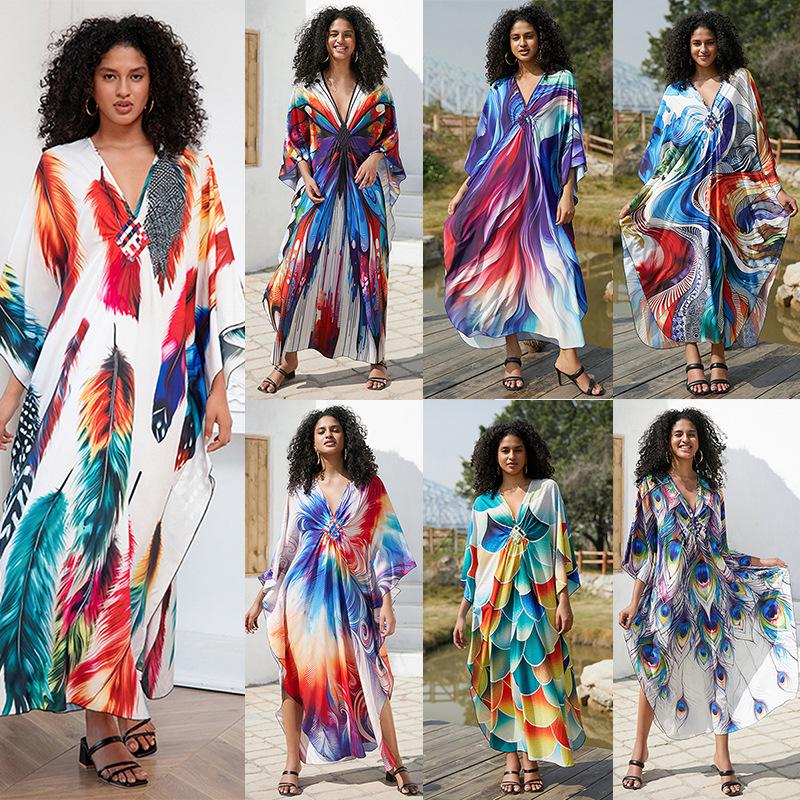 European & American Plus Size Printed Beach Cover-up Dress