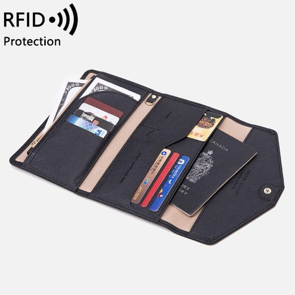 PU Leather Leather Passport Holder Portable RFID Blocking Wallet  Travel Accessories