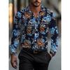Herren Lässig Leichter Business, Urlaubs-Lässig Blumenmuster, Urlaubs-Lässig Langarmhemd, Rot, Blau
