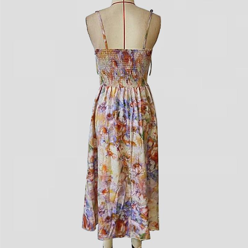 Women's Summer Vintage Oil Painting Print Holiday Style Halter Waist Halter Dress