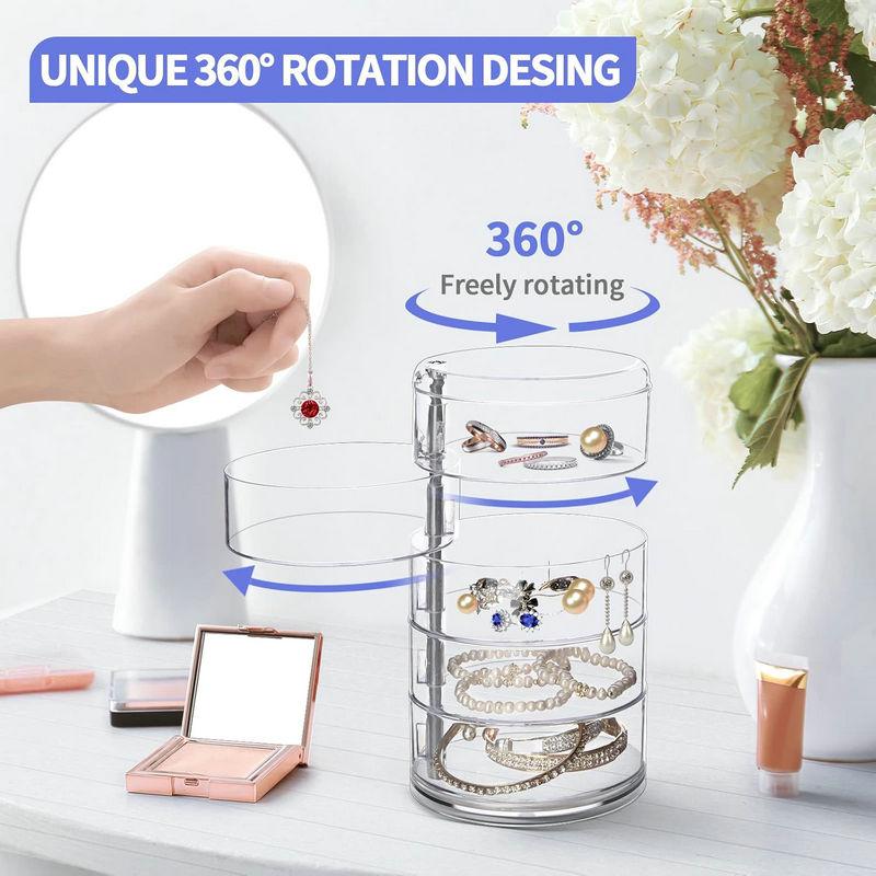5-Layers Rotatable Jewelry Storage Organizer Box for Earrings Hair Accessories & Beauty Supplies Earrings Necklaces Bracelets
