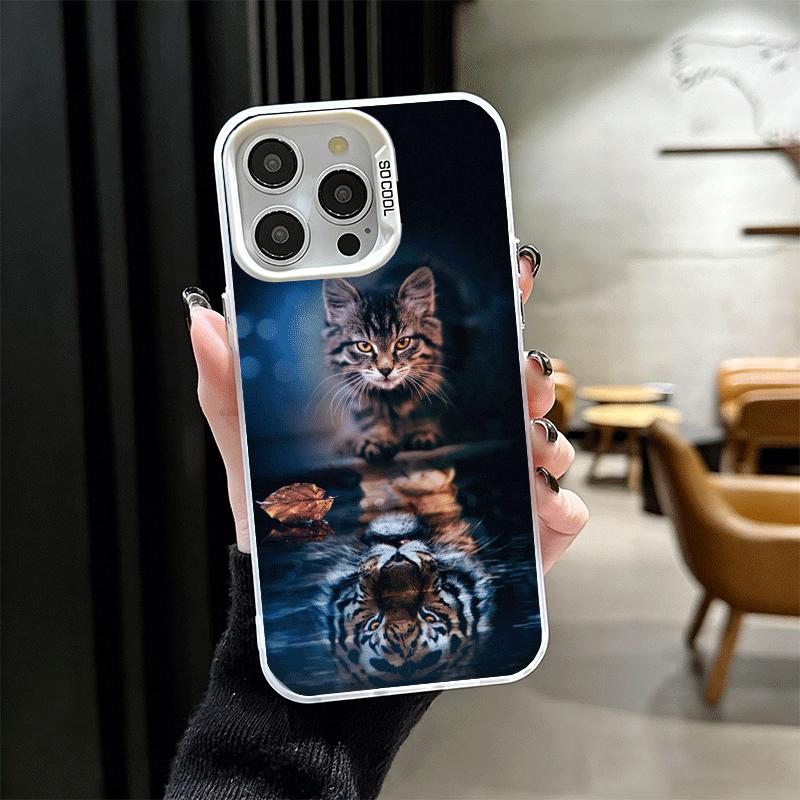 Cat Reflects Tiger Cool Shockproof Phone Case for iPhone 17 Air 16 16E 15 Pro Max 14 Plus 13 Mini 12 Back Cover Anti Fall Fundas