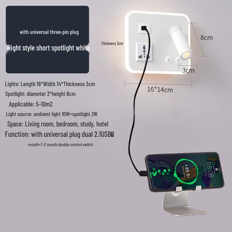 Modern Minimalist Indoor LED Wall Lamp with USB Reading Light for Bedroom or Living Room.