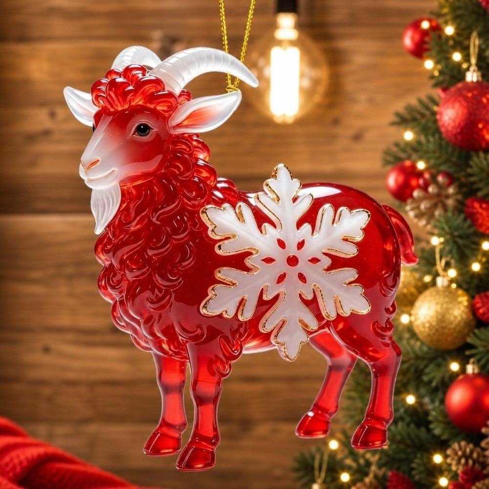 2D Flat Christmas Hanging Pendant New Year Acrylic Xmas Tree Hanging Ornament Red Gold Chinese Zodiac Goat