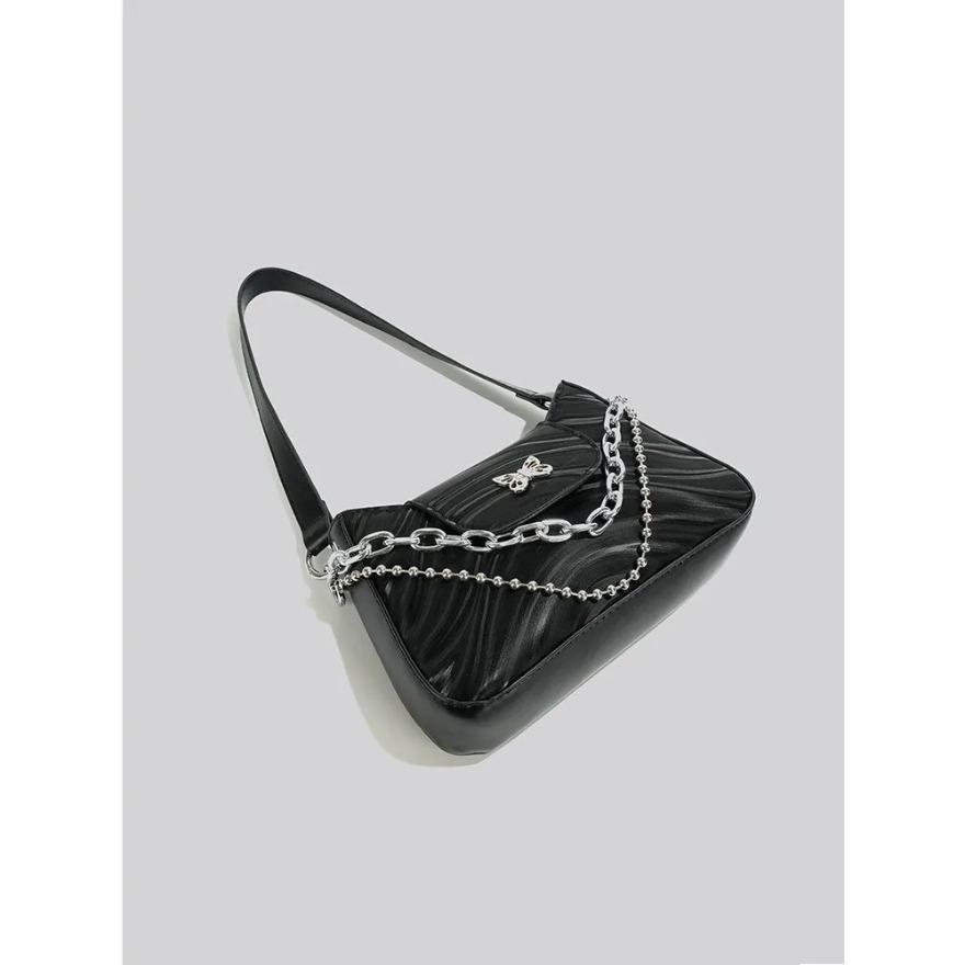 Vielseitige PU-Leder Damen Schultertaschen Mode Damen Schmetterlingsdekor Achseltaschen Lässige Damenhandtaschen Schwarz Weiß