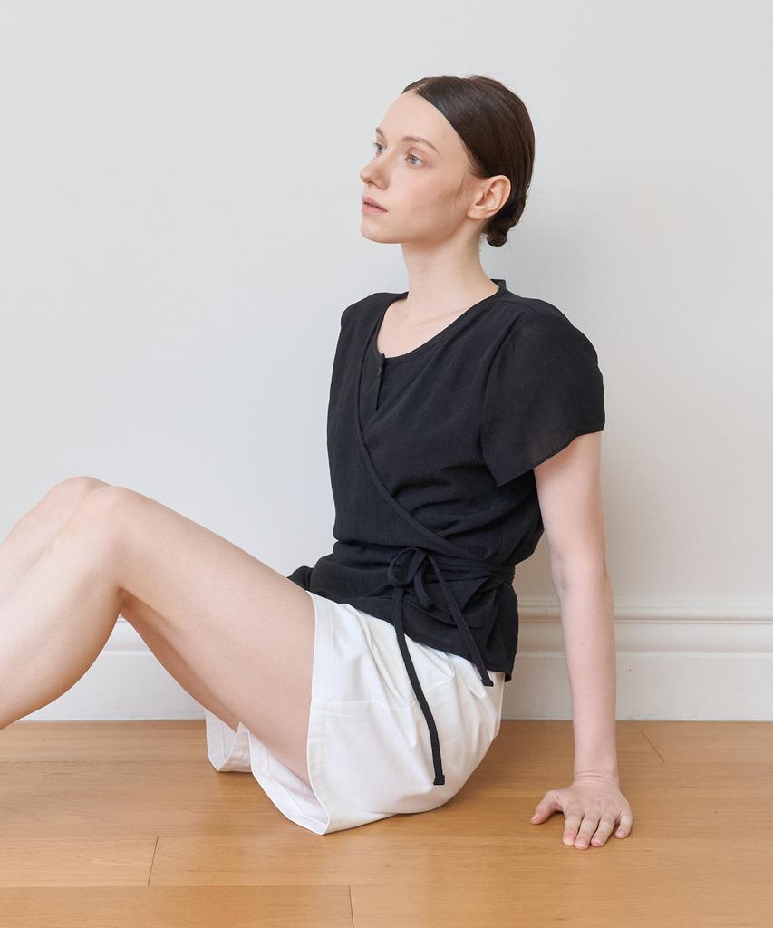 BIBYSEOB See-Through Wrap Half Blouse Black [T52]