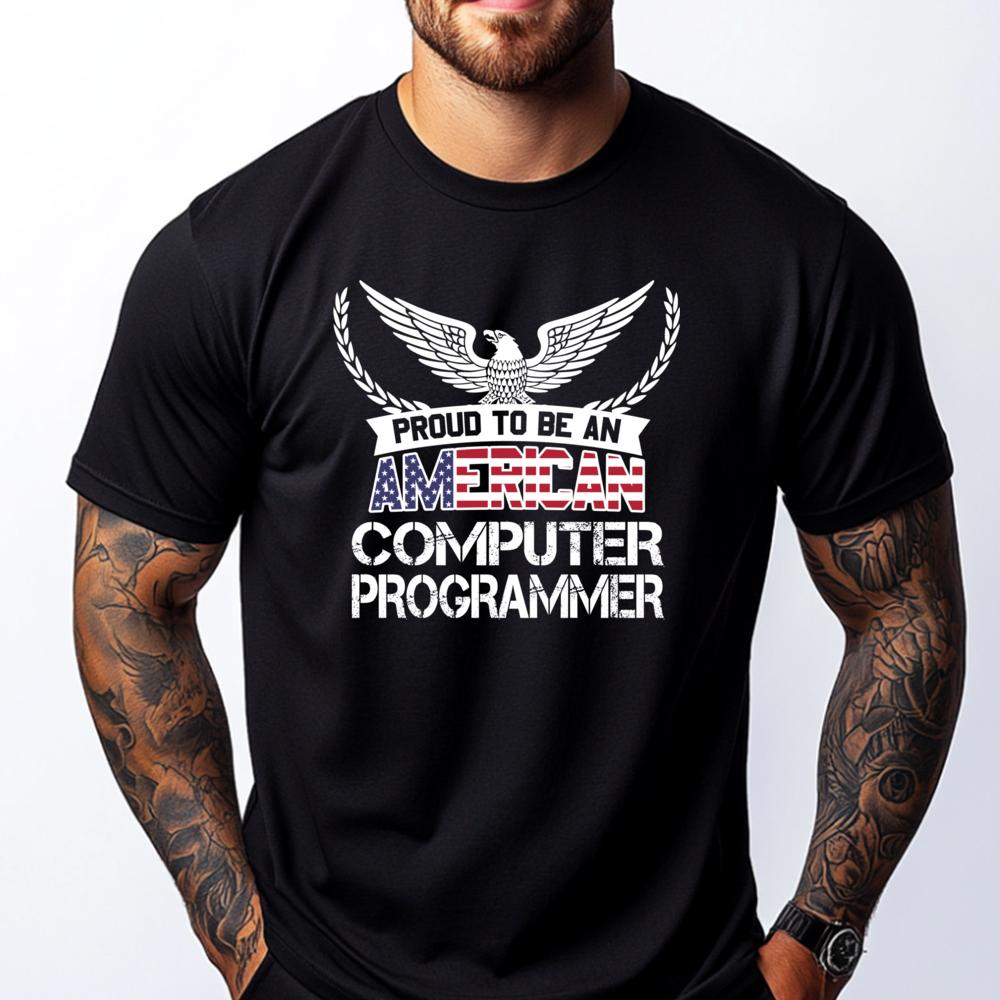 Proud To Be An American Computer Programmer Oversized T Shirt Men Fall T Shirt Luxury Clothing Breathable Printed - Men s Sum... S разноцветный