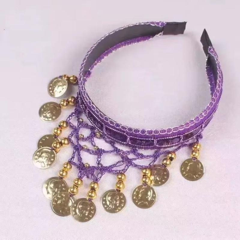 Ethnic Retro Belly Dance Headband With Red Sequin Coin Fringe Personalized Decorative Headpiece For Dance Performances