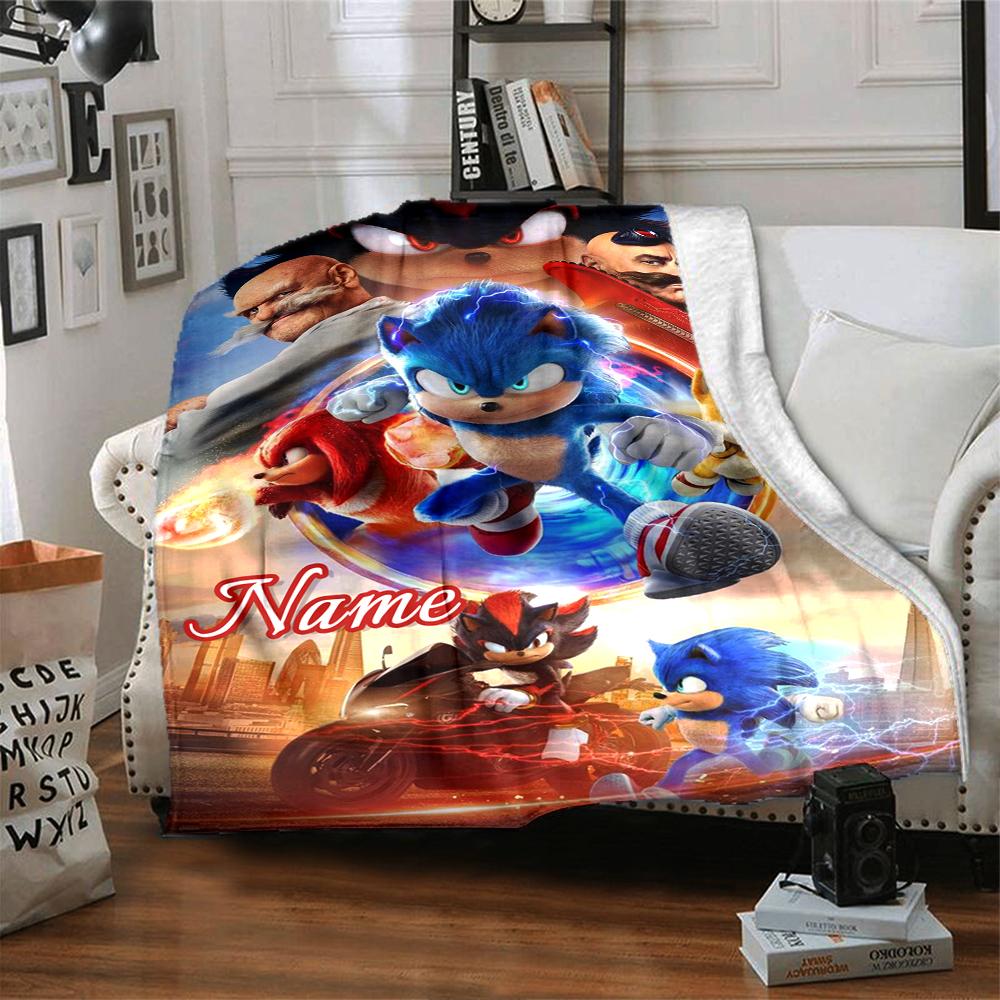 Custom Name Sonic Adventure Sonic Hedgehog Party Blanket For Couch Bed Plush Cozy Fuzzy Blanket Super Soft Warm Blankets For Fall And Winter 0916237