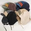 Japanese Style 5-Panel Bomber Hats Men Women Autumn Winter Fleece Ear Protection Baseball Cap Color Matching Warm Ski Pilot Hat