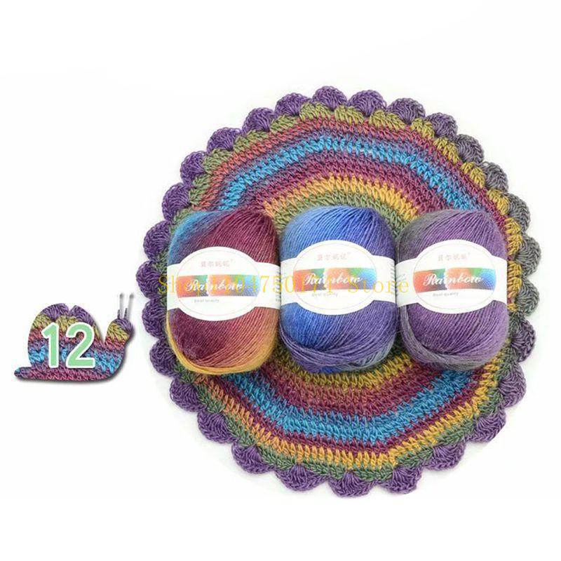 Soft Worsted Yarn Rainbow Gradient Colors DIY Baby Knitting Wool Shawl Scarf Swe top sale